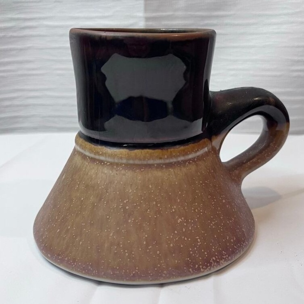 Vintage Wide Bottom No Spill Travel‎ Coffee Mug Stoneware Brown Drip Glaze